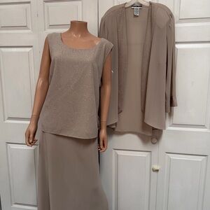 Dana Kay Women's Maxi Skirt Set with Top and Jacket Size 24W Beige